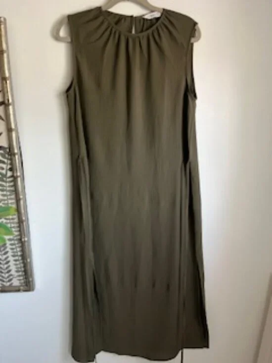 Mango Olive Midi Dress Side Slits Women's S - Picture 3 of 10